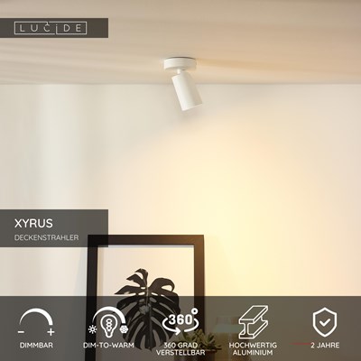 Lucide XYRUS - Deckenstrahler - Ø 9 cm - LED Dim to warm - GU10 - 1x5W 2200K/3000K - Weiß